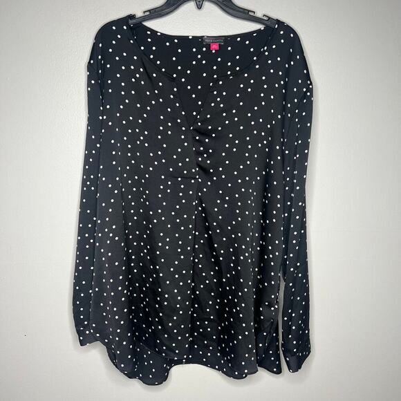 Vince Camuto Black White Polka Dot Blouse Tunic Pullover Long Sleeve V Neck XXL - Picture 1 of 8